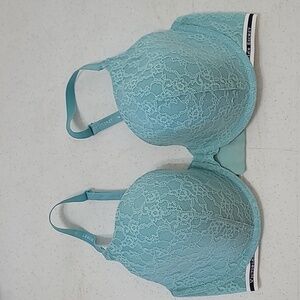 Victoria's Secret Light Teal Blue Lace Lined Perfect Coverage Bra size 40D